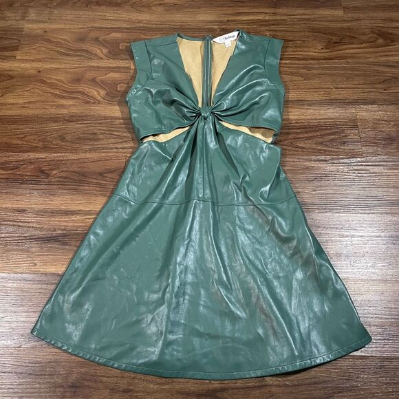 The Drop Vegan Leather Mini Dress with Cut-Out Detail Green Women's Size Small - Picture 1 of 7